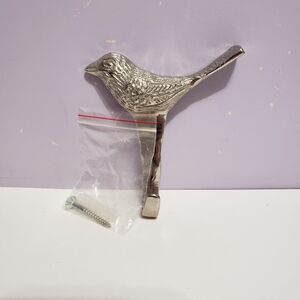 Bird Silver Tone Metal Wall Hook Country Farmhouse Decor 4"